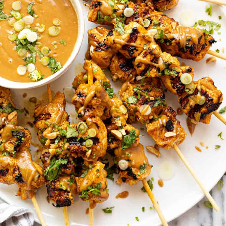 Coconut Curry Chicken Skewers with Peanut Sauce