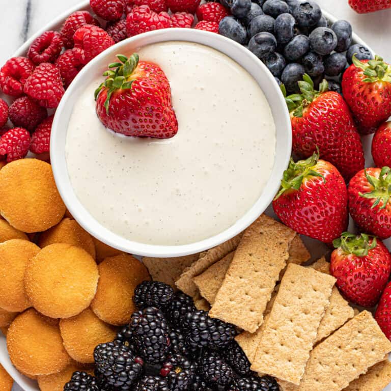 4 Ingredient Cream Cheese Fruit Dip (No Marshmallow Fluff!)