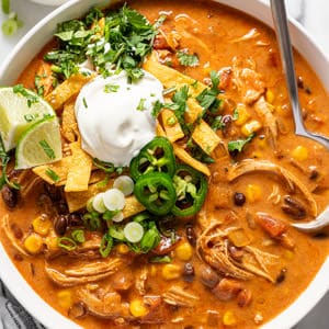 One Pot Creamy Chicken Enchilada Soup - Midwest Foodie