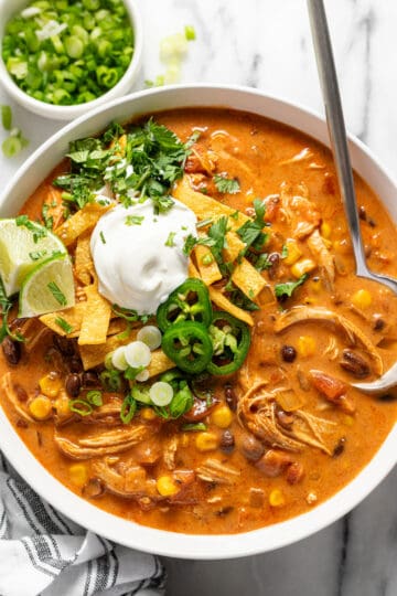 One Pot Creamy Chicken Enchilada Soup - Midwest Foodie