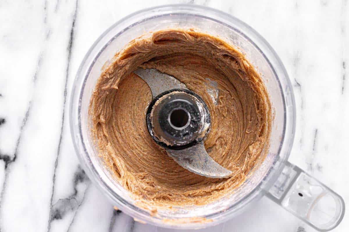 Freshly made cinnamon butter in a food processor. 