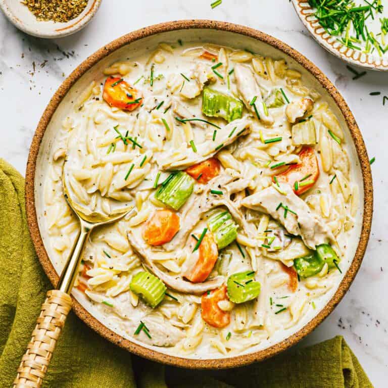 30 Minute Creamy Chicken Orzo Soup