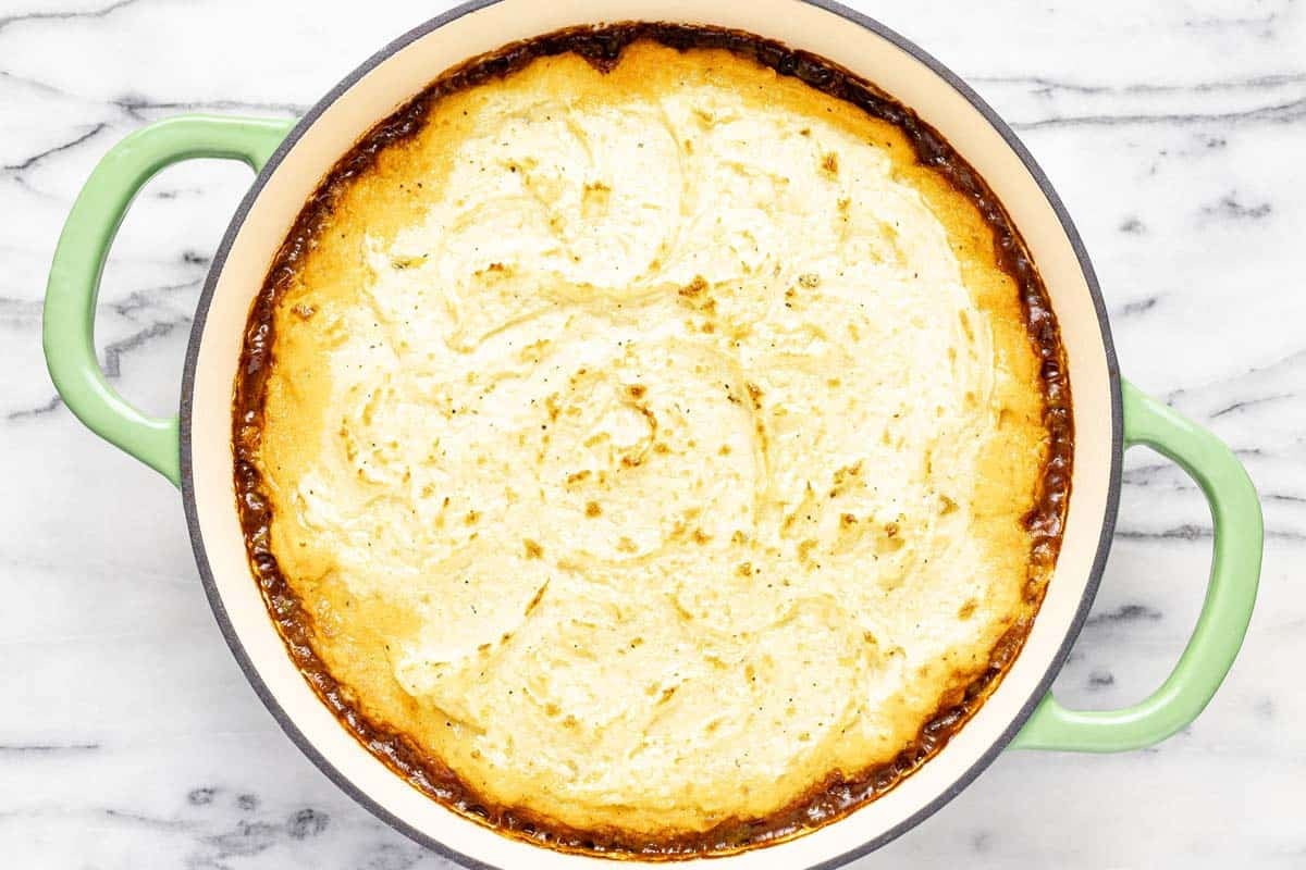 Homemade cottage pie fresh from the oven. 