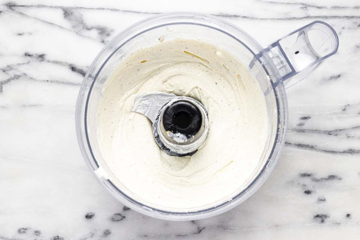 Food processor with the creamy base for BLT dip. 