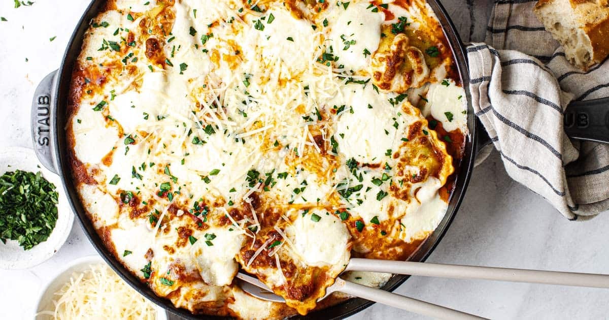 Skillet Cheese Ravioli with Ground Beef - Midwest Foodie
