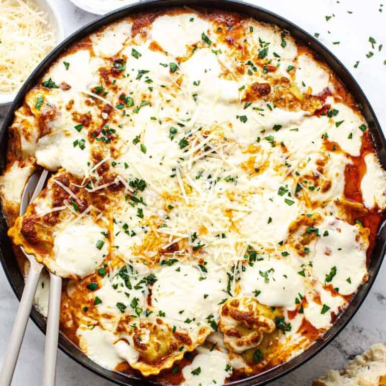 Skillet Cheese Ravioli with Ground Beef