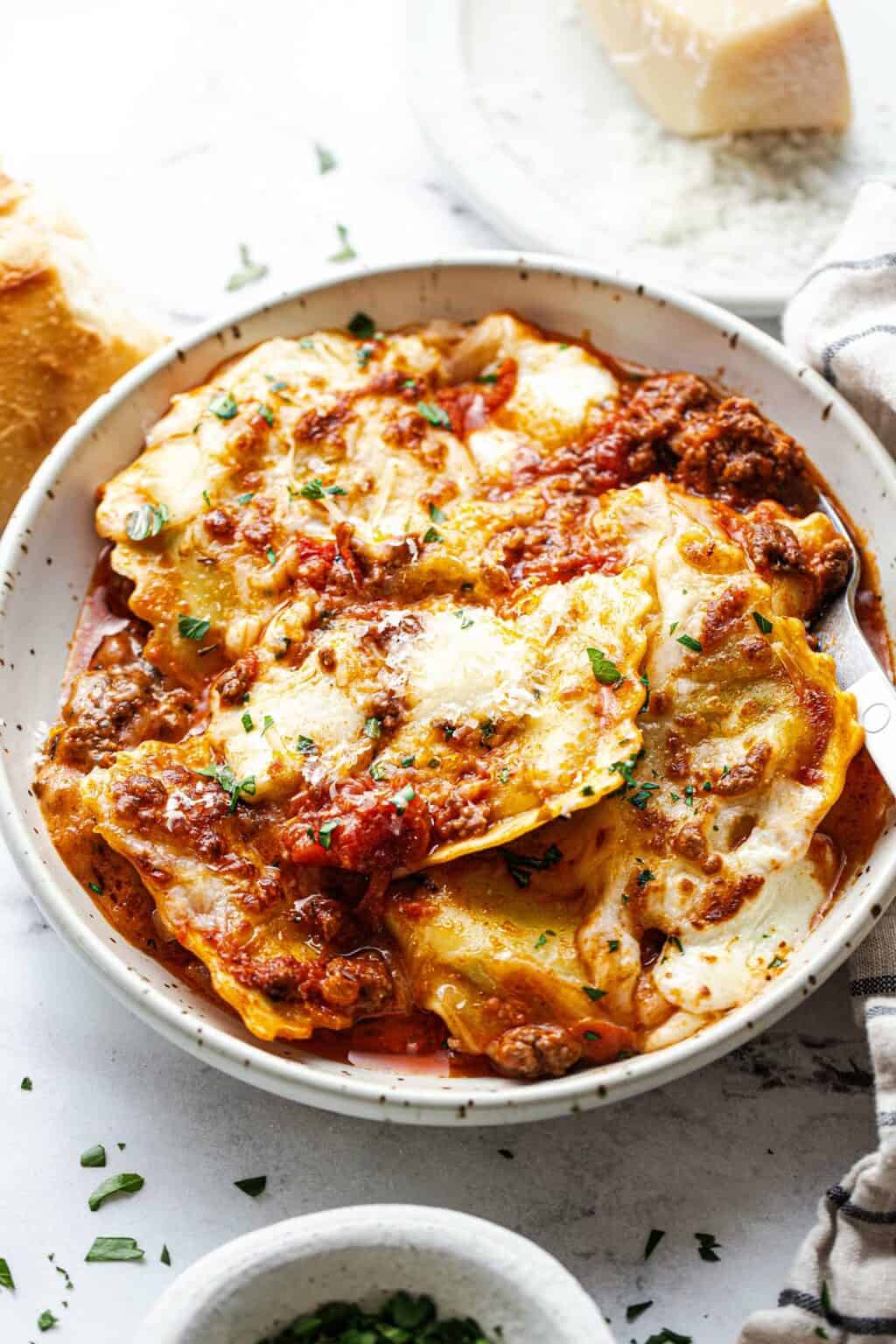 Skillet Cheese Ravioli with Ground Beef - Midwest Foodie