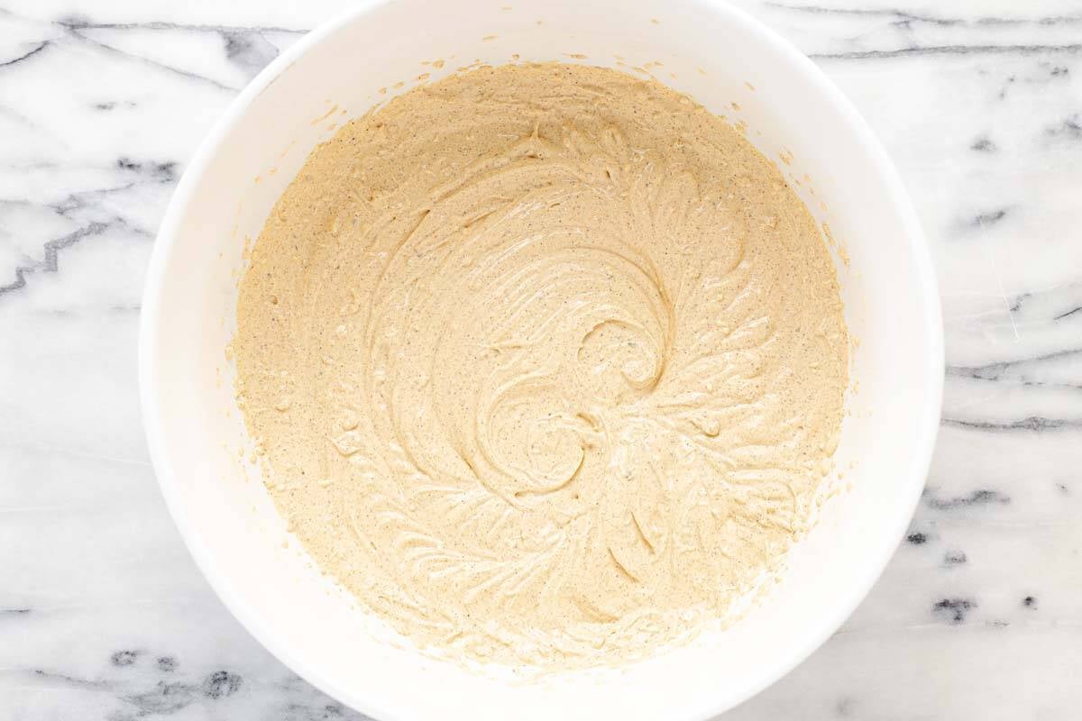 Bowl filled with the creamy base for boat dip. 