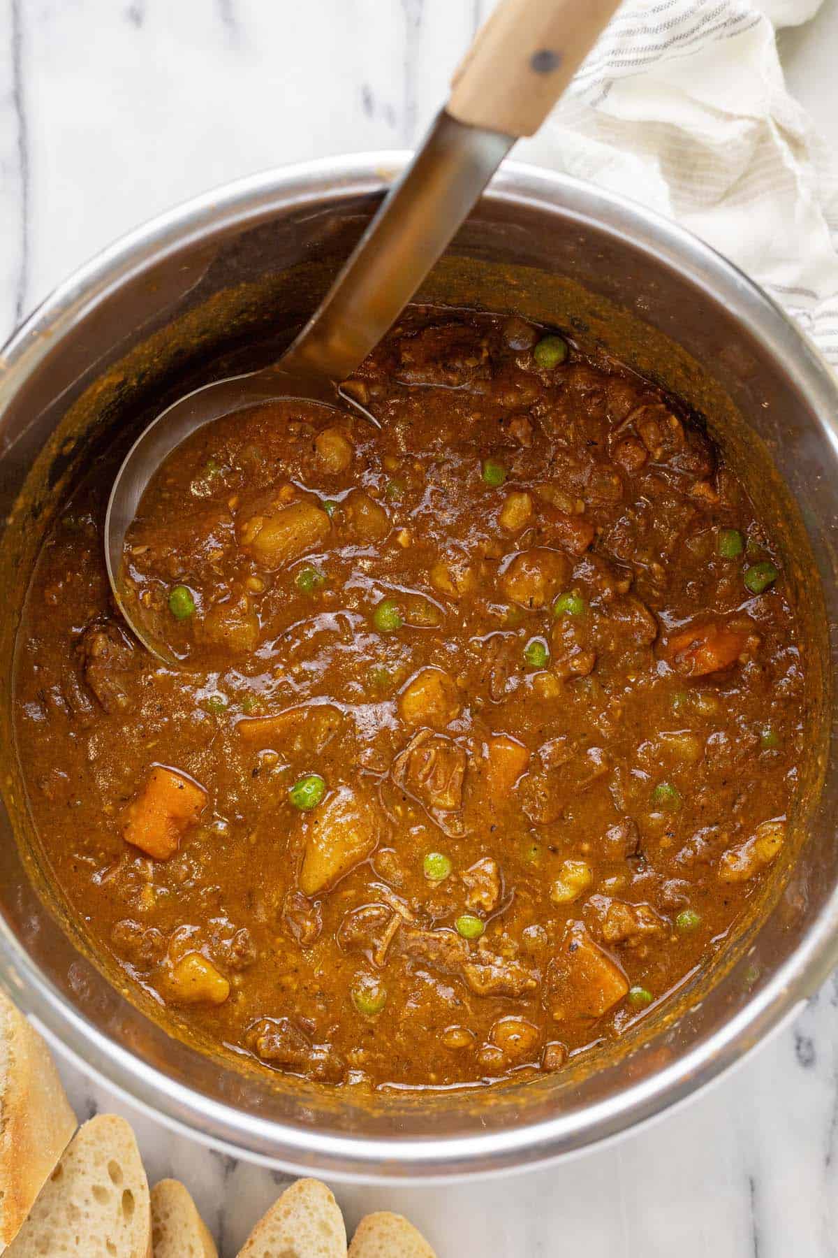 Instant pot filled with homemade beef stew. 