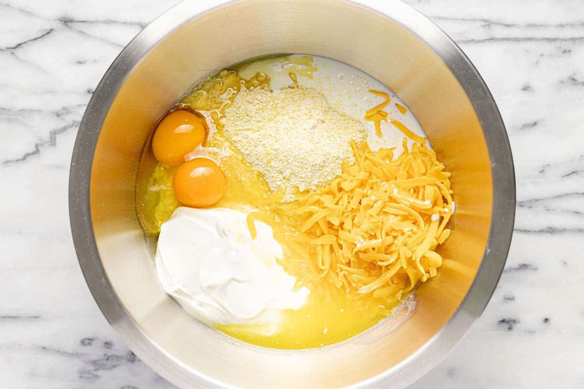 Ingredients to make the cheesy cornbread topping. 
