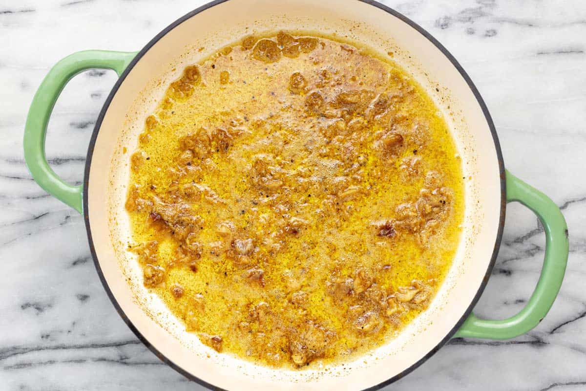 Roasted garlic and herbs sauteed in brown butter. 