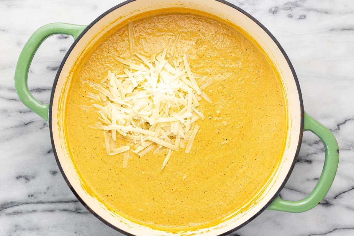 Creamy pumpkin sauce with shredded cheese. 