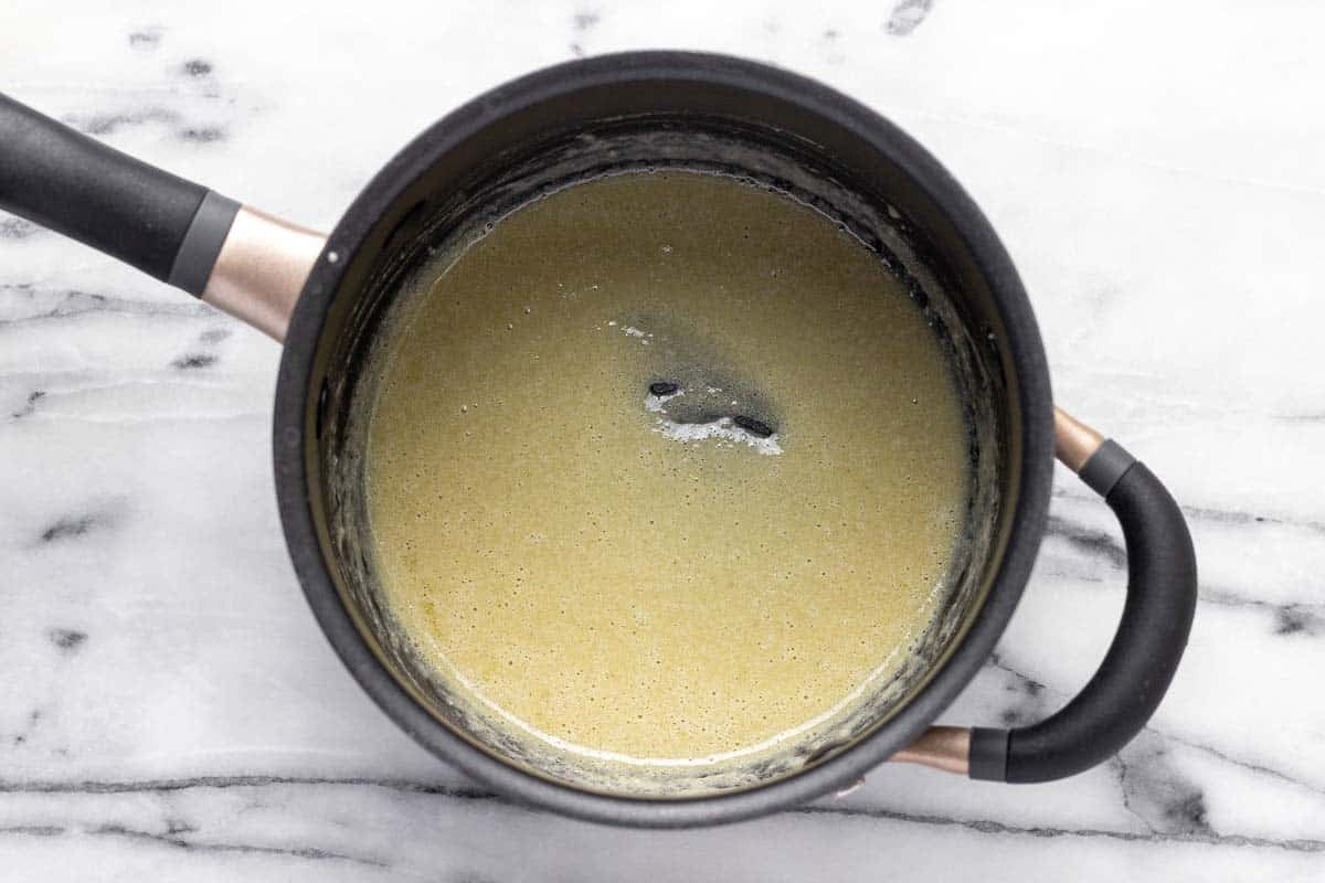 Flour and butter combined in a saucepan. 