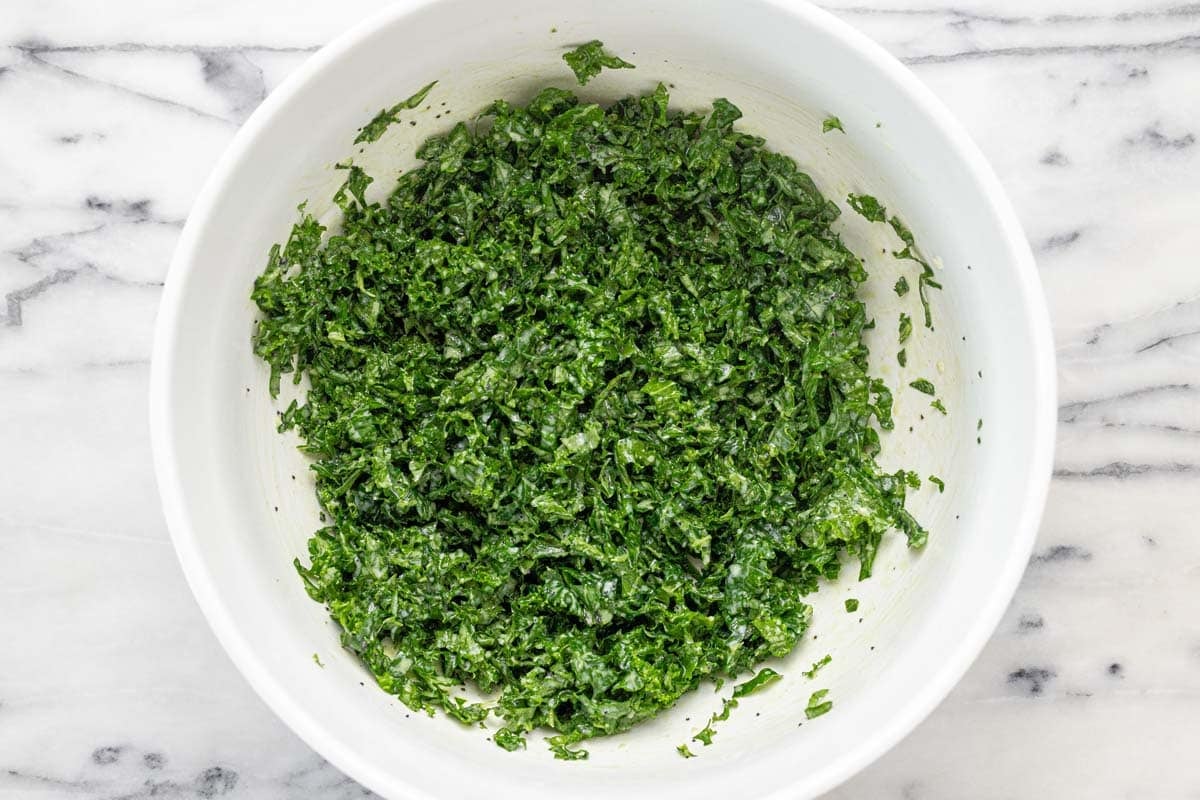 Bowl of massaged kale.