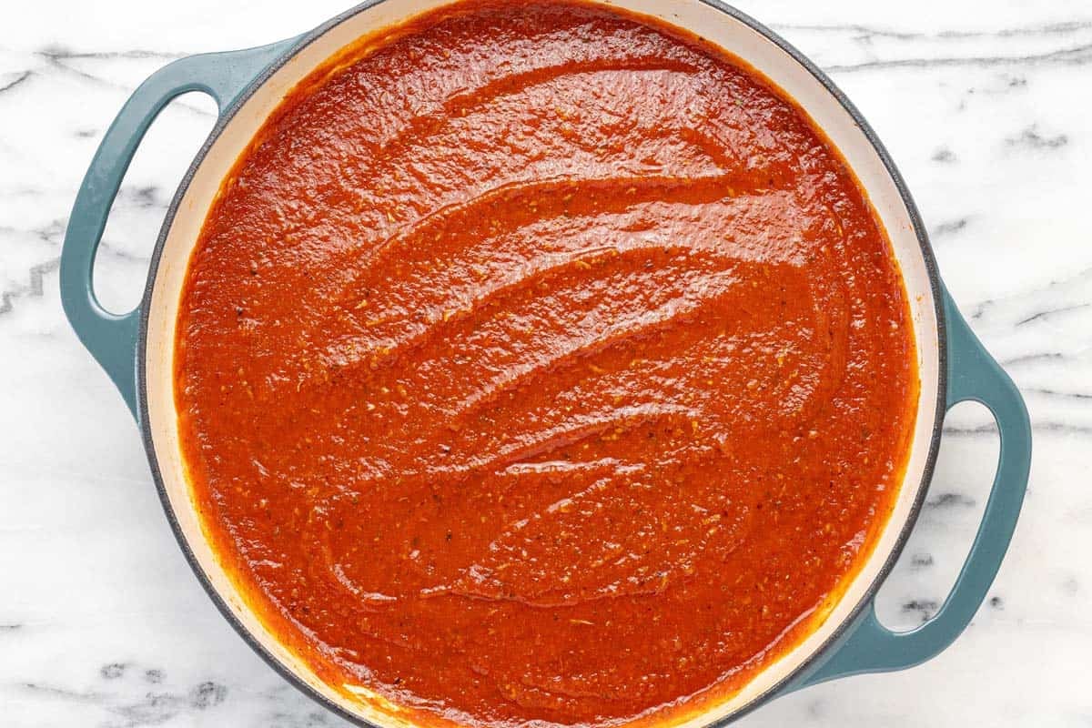 Easy pasta sauce in a large pan.