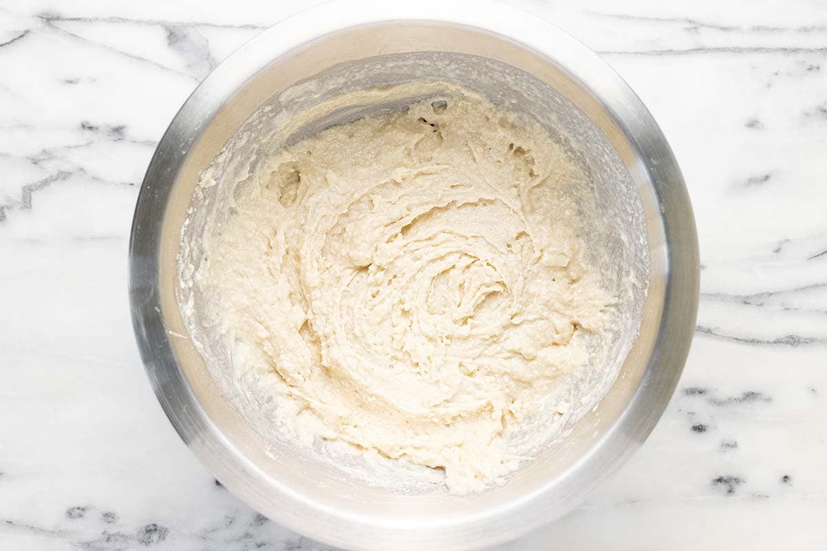 Homemade cobbler topping in a large bowl.