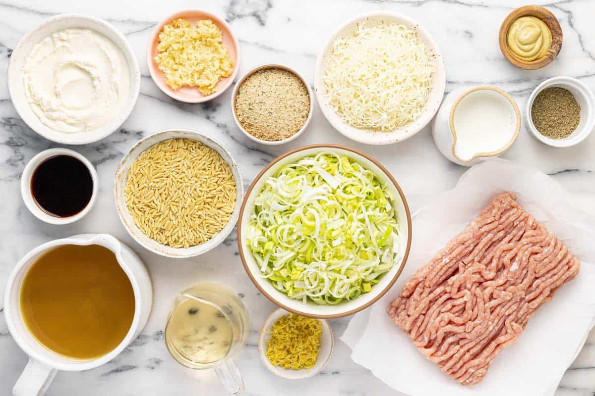 Bowls of ingredients to make this easy chicken meatballs recipe.