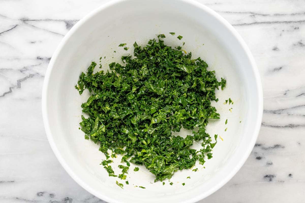 Large bowl of massaged kale.