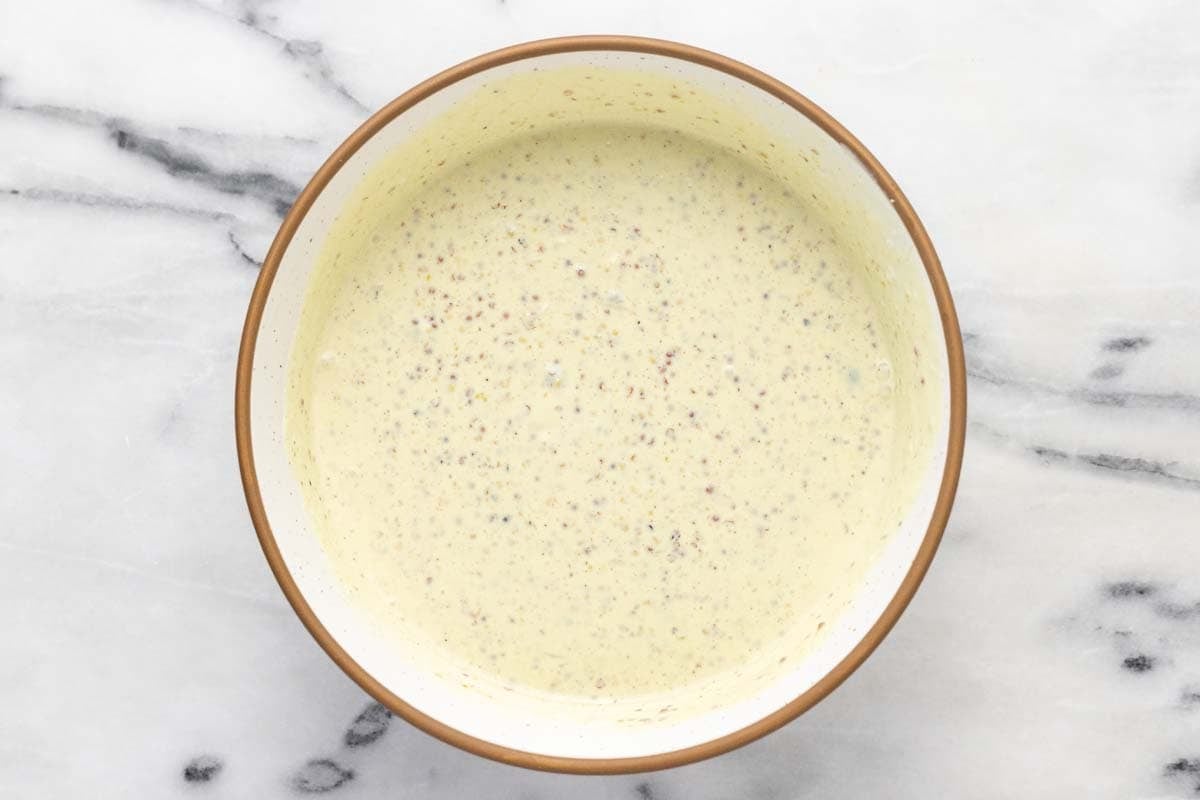 Mustard cream sauce in a bowl. 
